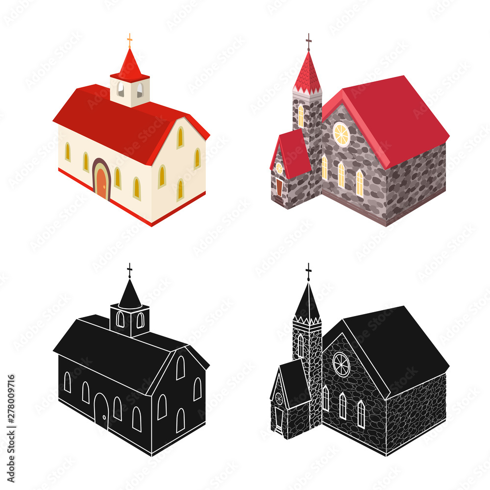 Vector design of temple and historic sign. Set of temple and faith stock symbol for web.