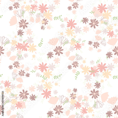 Trendy delicate pastel simple flowers, great design for any purposes. Simple modern style. Floral pattern. Elegant decorative background. Floral vector illustration.