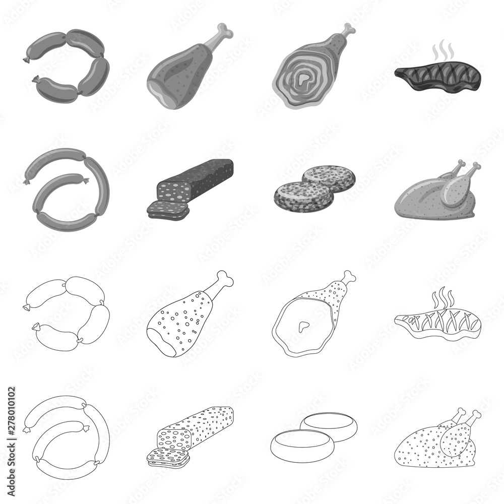 Isolated object of meat and ham symbol. Collection of meat and cooking vector icon for stock. Isolated object of meat and ham symbol. Collection of meat and cooking vector icon for stock.