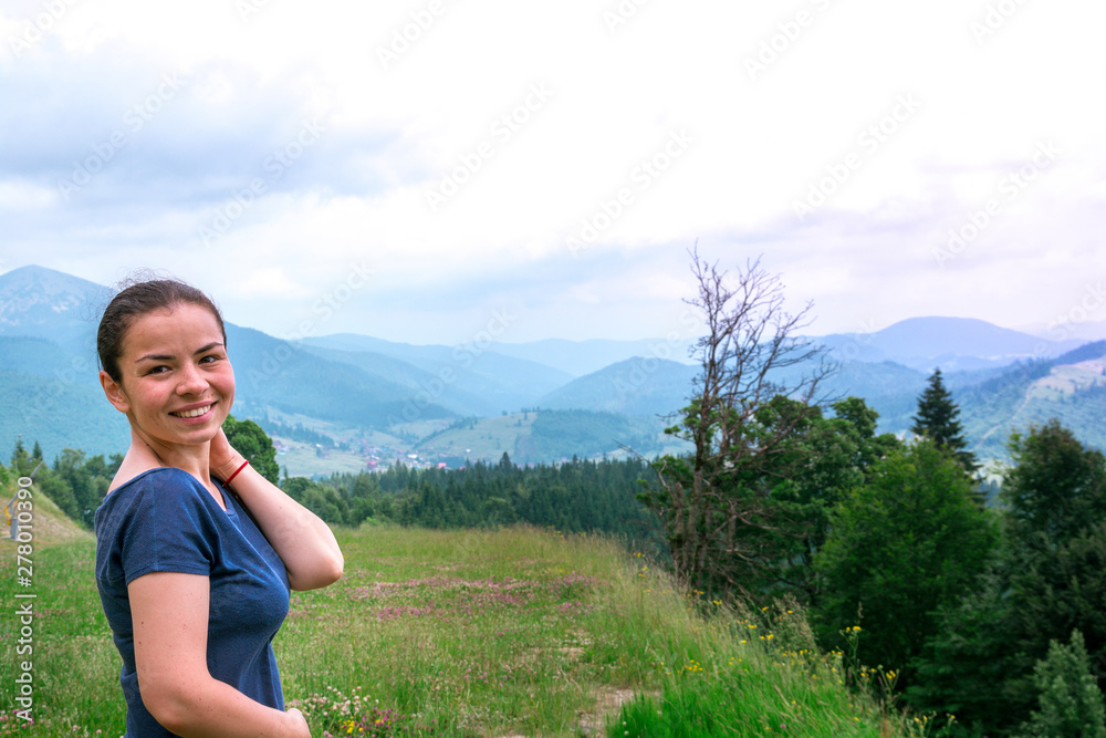 girl in forest with beautiful landscape girl in forest with beautiful landscape