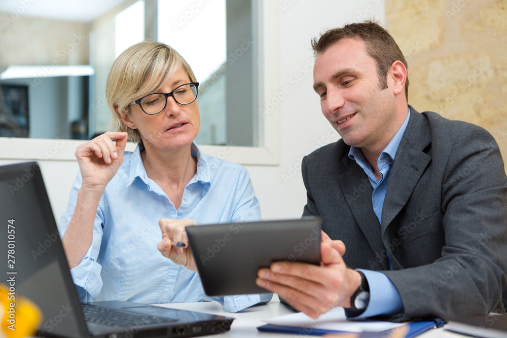 portrait of colleagues comparing data input portrait of colleagues comparing data input