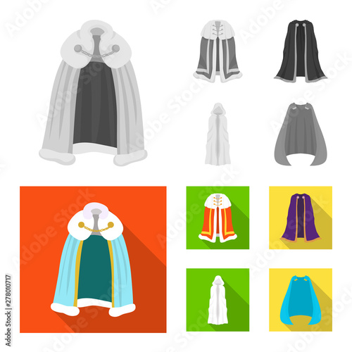 Vector illustration of material and clothing icon. Set of material and garment vector icon for stock.