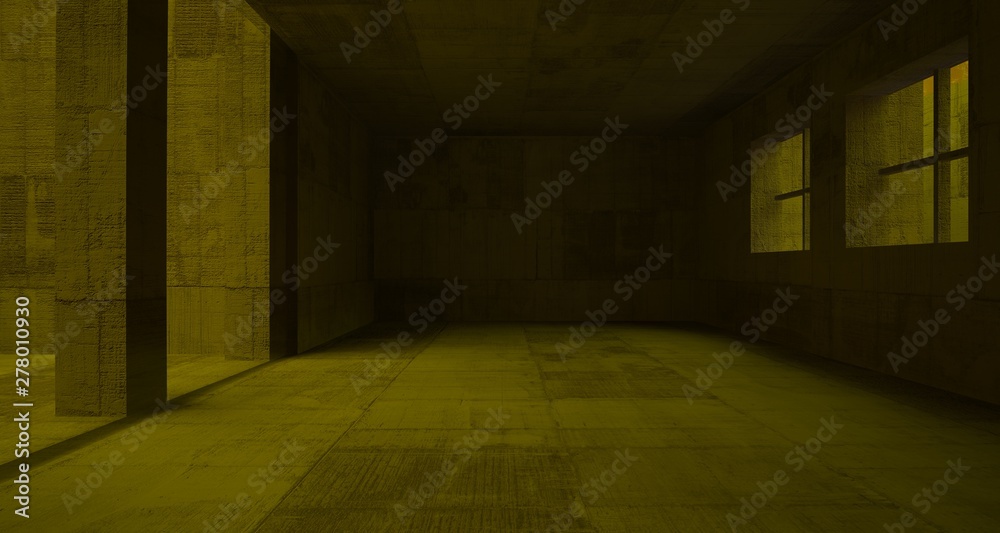 Abstract architectural concrete and rusted metal interior of a minimalist house with white background . 3D illustration and rendering. Abstract architectural concrete and rusted metal interior of a minimalist house with white background . 3D illustration and rendering.