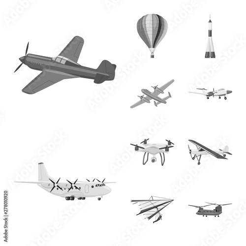 Isolated object of plane and transport icon. Set of plane and sky stock vector illustration.