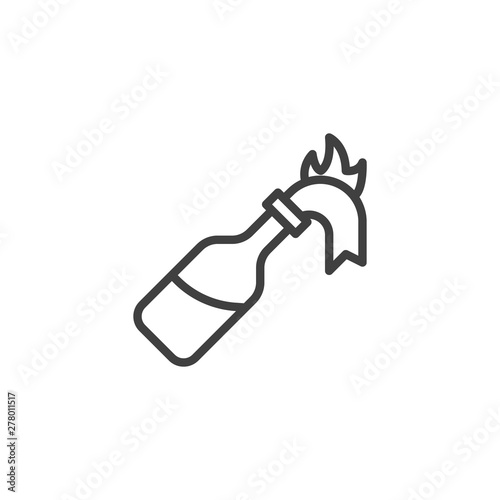 Fire cocktail bottle line icon. Glass bottle with gasoline and rag wick flaming linear style sign for mobile concept and web design. Molotov Cocktail outline vector icon. Symbol, logo illustration.