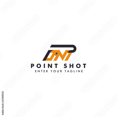 Letter "Point" Logo, Concept Letter "POINT" + Icon Gun + Missile. Point Shot Logo Design.