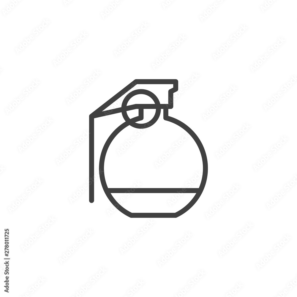 Military grenade line icon. linear style sign for mobile concept and web design. Ball grenade outline vector icon. Ammunition symbol, logo illustration. Vector graphics Military grenade line icon. linear style sign for mobile concept and web design. Ball grenade outline vector icon. Ammunition symbol, logo illustration. Vector graphics