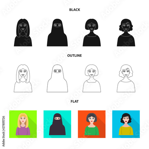Isolated object of hairstyle and profession symbol. Set of hairstyle and character stock symbol for web.