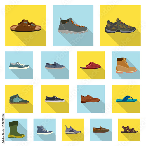 Vector design of shoe and footwear symbol. Set of shoe and foot stock vector illustration.