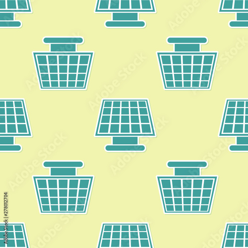 Green Solar energy panel icon isolated seamless pattern on yellow background. Vector Illustration