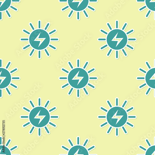 Green Solar energy panel icon isolated seamless pattern on yellow background. Vector Illustration