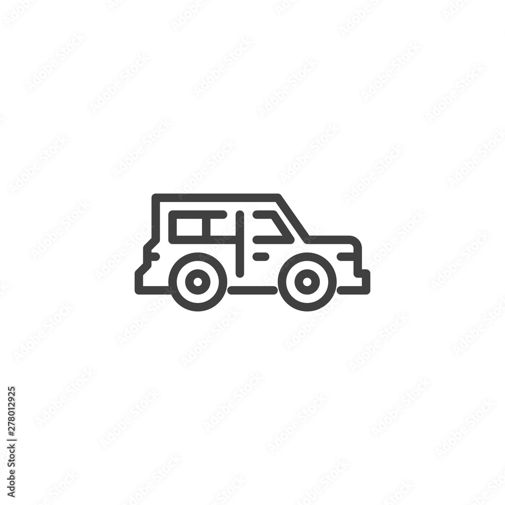 Off-road car line icon. linear style sign for mobile concept and web design. Military truck outline vector icon. Symbol, logo illustration. Vector graphics