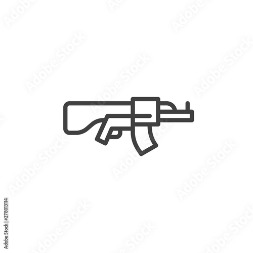 Machine gun line icon. linear style sign for mobile concept and web design. Assault riffle outline vector icon. Ammunition symbol, logo illustration. Vector graphics
