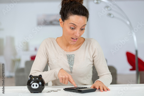 portrait of woman using a calculator