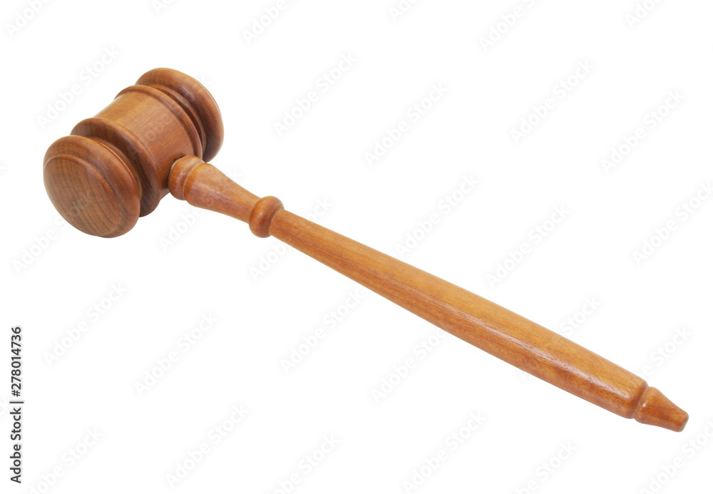 Wooden gavel isolated on white background, law and legal theme Wooden gavel isolated on white background, law and legal theme