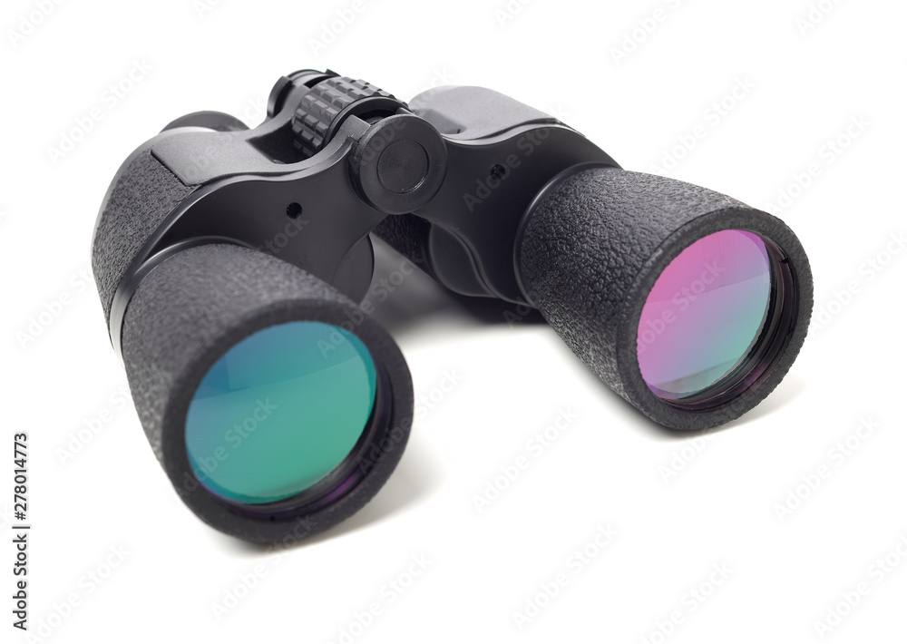 Black binoculars on white background Black binoculars on white background