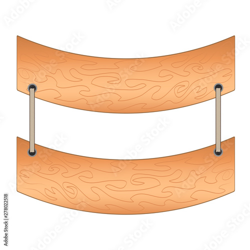 Wooden information board hang on the rope on white, stock vector illustration