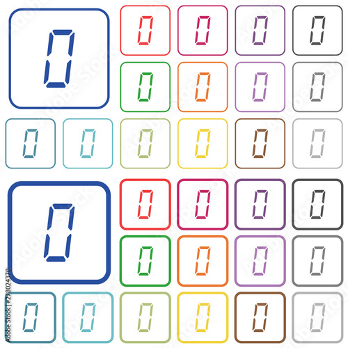 digital number zero of seven segment type outlined flat color icons