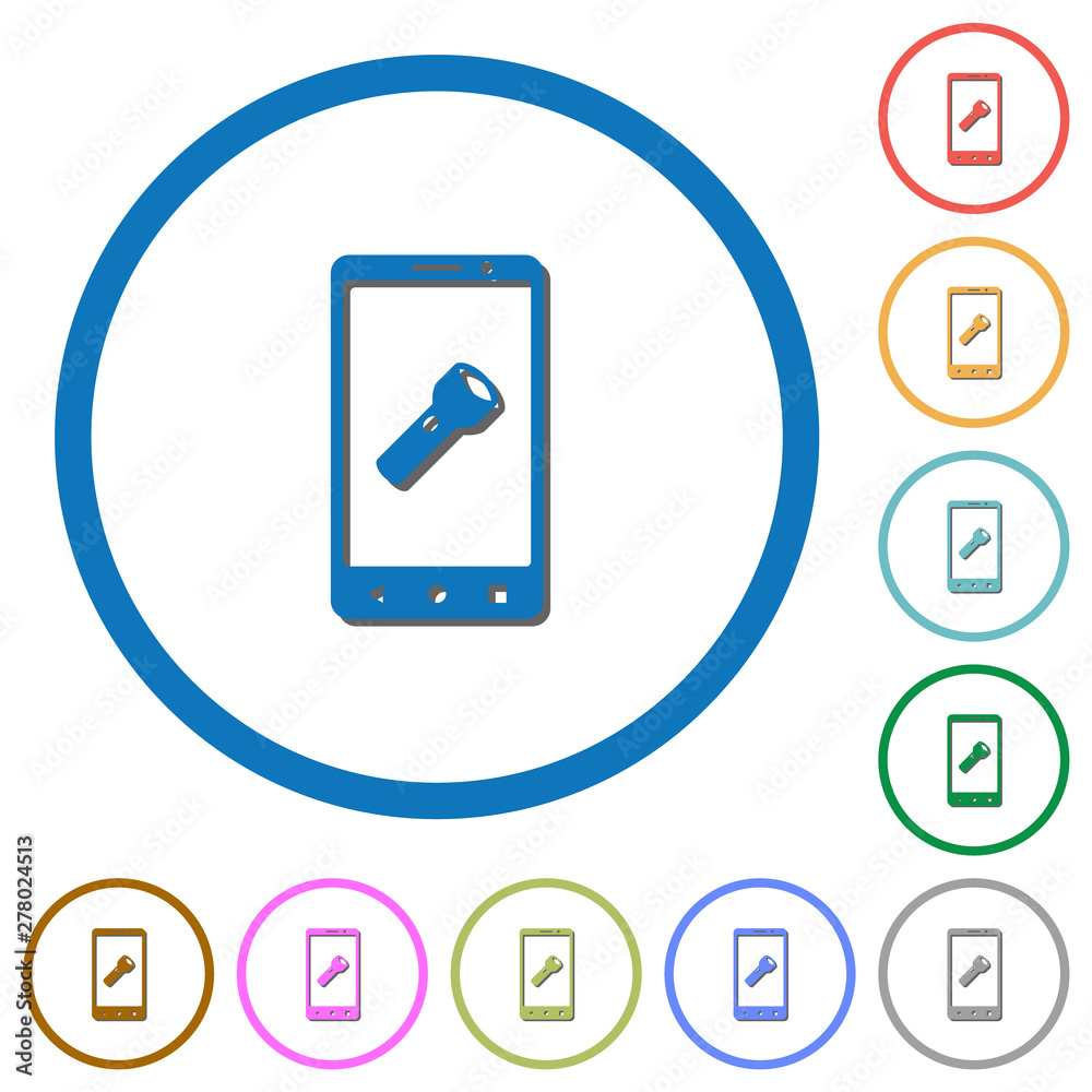 Mobile flashlight icons with shadows and outlines Mobile flashlight icons with shadows and outlines