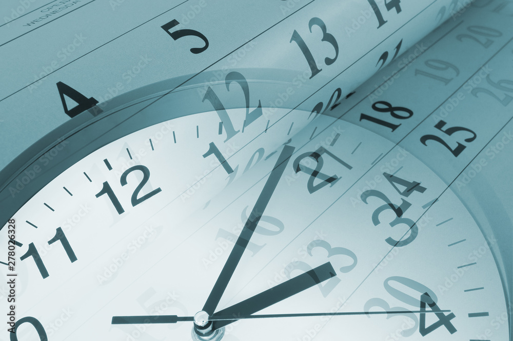 Collage with clock and calendar, time concept Collage with clock and calendar, time concept