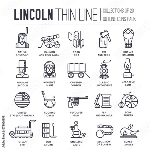 Set of President day in USA icons, pictograms.