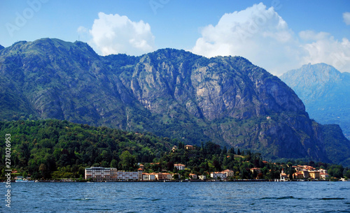 Sailing on Lake Como, panorama view. Lombardy, Italy 