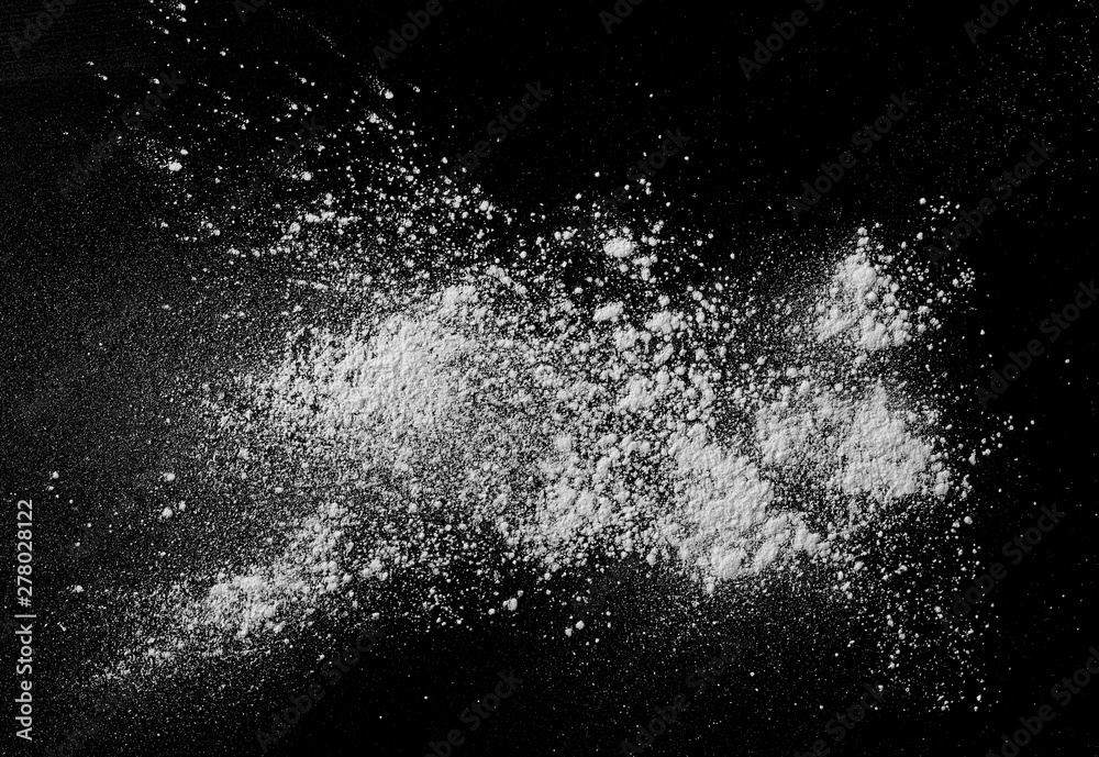 White powder isolated on black background, top view with clipping path - obrazy, fototapety, plakaty 