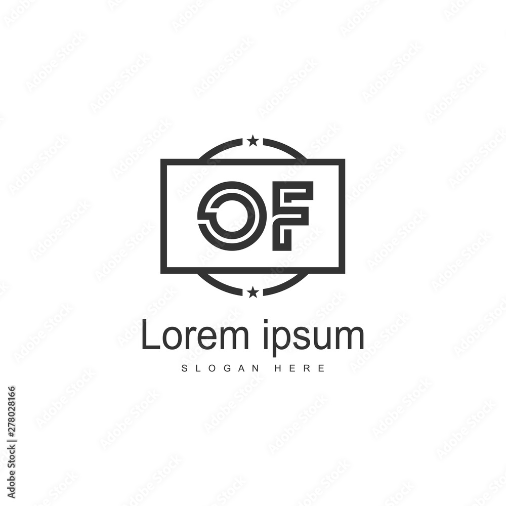 Initial OF logo template with modern frame. Minimalist OF letter logo vector illustration