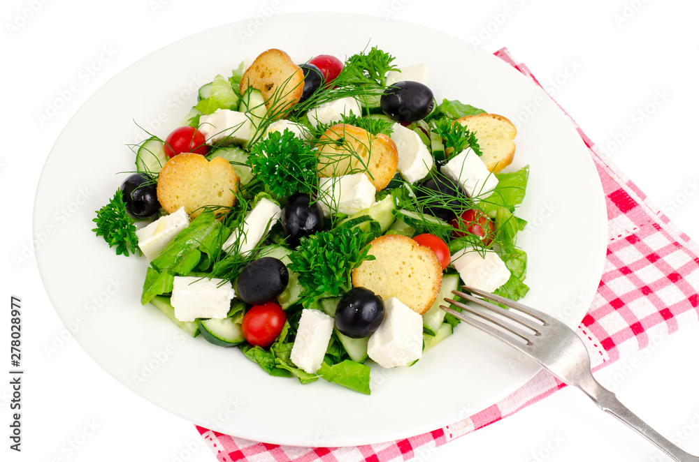 White plate with vegetable salad White plate with vegetable salad