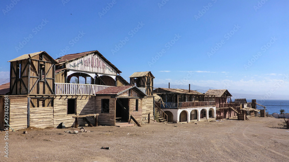 Old Wild West desert cowboy town with saloon in Eilat, Israel