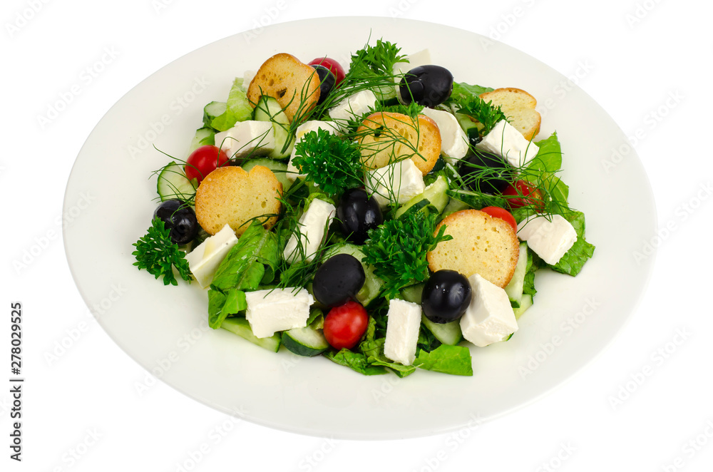 White plate with vegetable salad White plate with vegetable salad