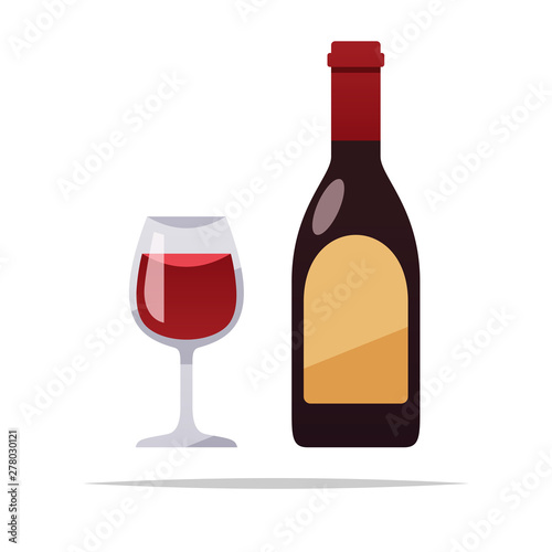 Bottle of wine and glass vector isolated illustration
