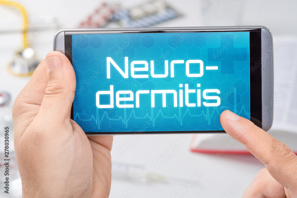 Smartphone mit dem Text Neurodermitis auf dem Display