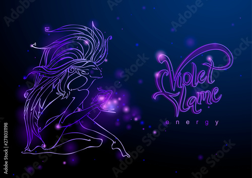 Violet flame. Divine energy. Angel. Transmutation. The Flame Of St. Germaine. Vector.