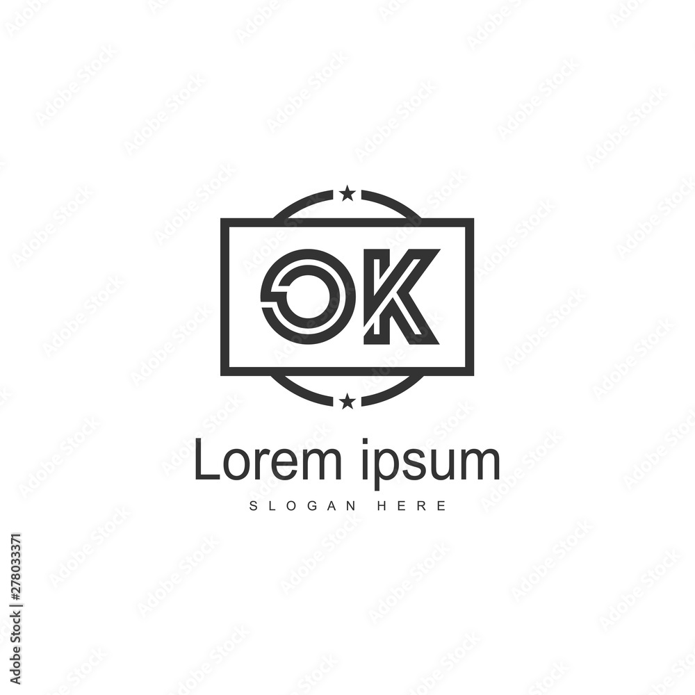 Initial OK logo template with modern frame. Minimalist OK letter logo vector illustration Initial OK logo template with modern frame. Minimalist OK letter logo vector illustration