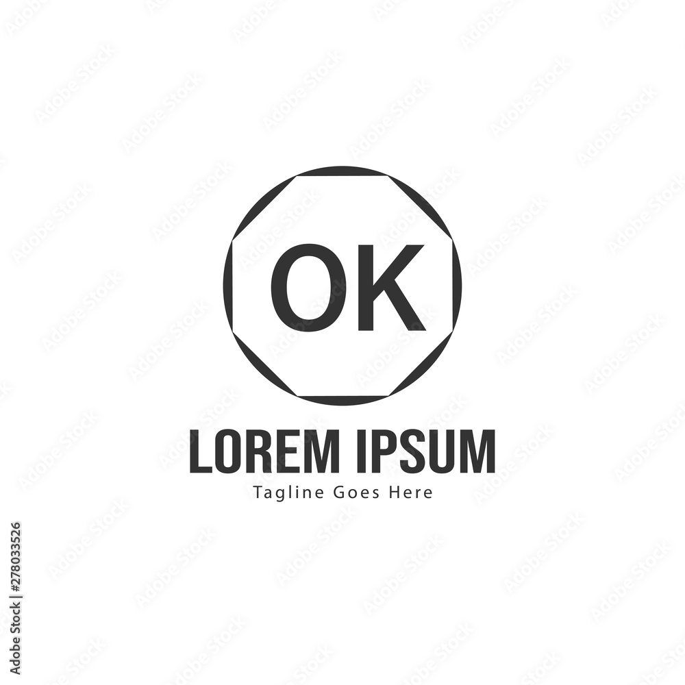 Initial OK logo template with modern frame. Minimalist OK letter logo vector illustration Initial OK logo template with modern frame. Minimalist OK letter logo vector illustration