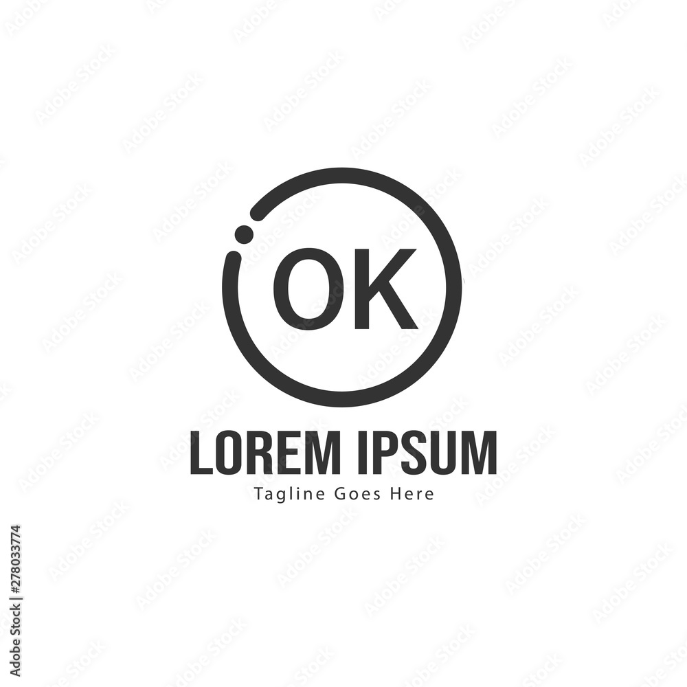 Initial OK logo template with modern frame. Minimalist OK letter logo vector illustration