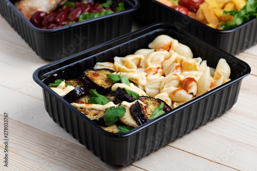 closeup of ready meal to eat in food container
