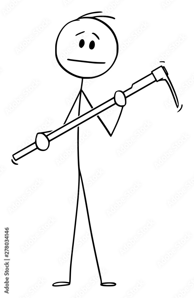 Vector cartoon stick figure drawing conceptual illustration of man or