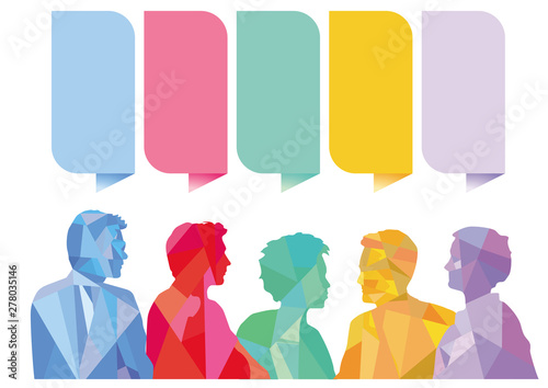 Frage und Antwort Sprechblasen mit Personengruppe, Illustration