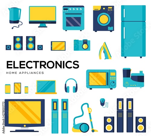 Set of household appliances and electronic devices icons.