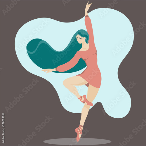 Beautiful ballerina in a nude color dress on a dark background. Illustration of a Ballet dancer girl.