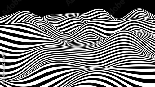 Movement lines illusion. Abstract wave whith black and white curve lines. Vector optical illusion.