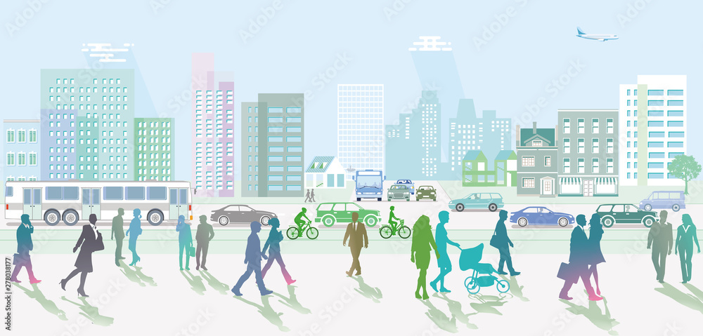 Stadt mit Personen und Fußgänger