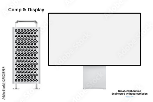 mockup computer and display with blank screen on white background. stock vector illustration eps10