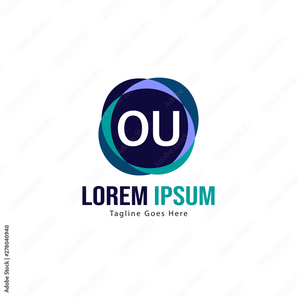 Initial OU logo template with modern frame. Minimalist OU letter logo vector illustration
