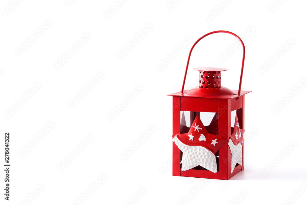 Red Christmas lantern isolated on white background. Copyspace Red Christmas lantern isolated on white background. Copyspace
