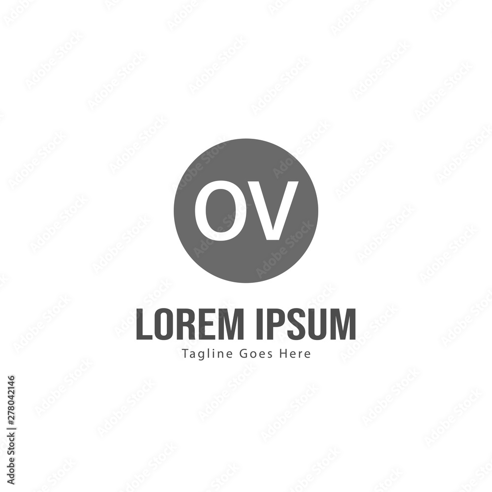 Initial OV logo template with modern frame. Minimalist OV letter logo vector illustration