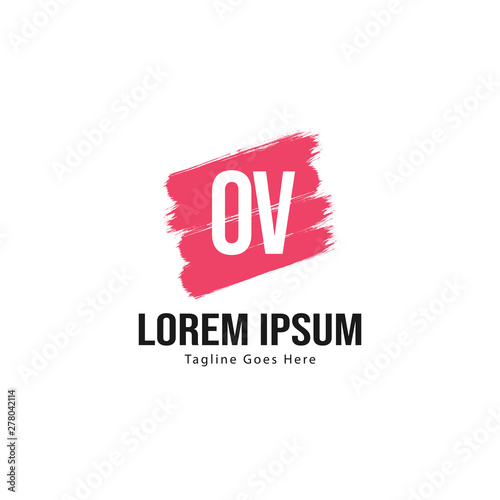 Initial OV logo template with modern frame. Minimalist OV letter logo vector illustration