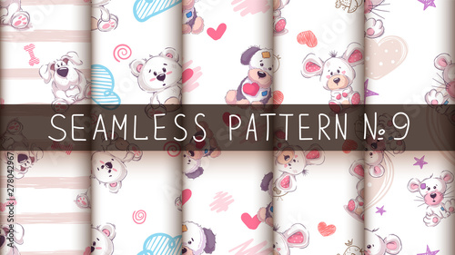 Set teddy animals - seamless pattern